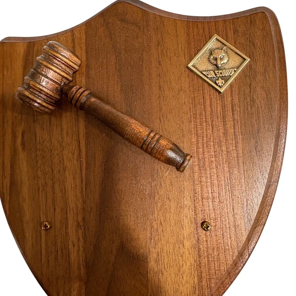 Vintage‎ 1980s Boy Scout Gavel Plaque Award Wood Mounted Emblem Leader Thank You